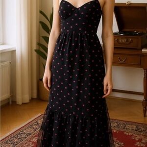 Betsey Johnson Spaghetti strap Black Dress with Pink Print